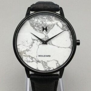 MVMT Marble Boulevard Watch Women 38mm Black Leather Band New Battery